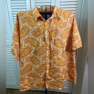 Steve Harvey size 5X orange yellow paisley linen blend Hawaiian short sleeve